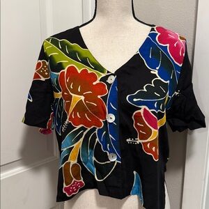 Vintage Paradiso 3 Piece Tropical Palazzo Pant Set Fringe Floral Resort Wear